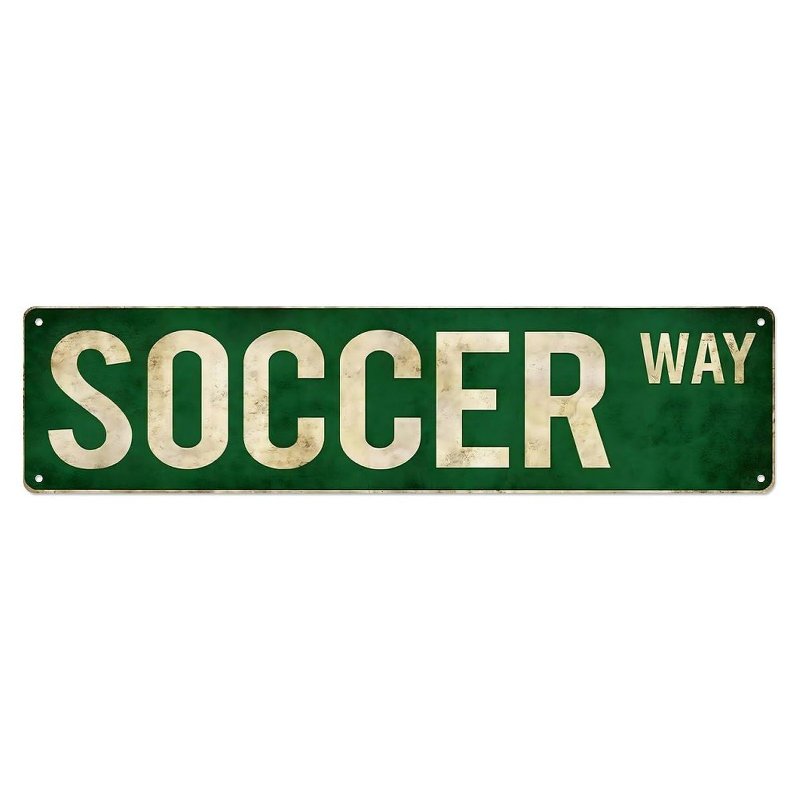 Soccer Way Vintage Worn Street Long Tin Sign Vintage Aluminium Metal Sign, Retro Wall Decor for Home, Bar, Garage & Farmhouse 10 * 40cm