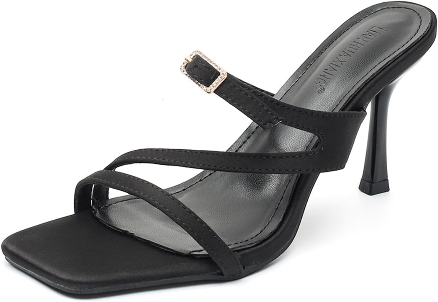 Womens Square Toe Strappy Kitten Heeled Sandals Comfortable Open Toe Buckle Ankle Strap Slingback Stiletto Heel Sandals For Prom Party Wedding Daily Casual