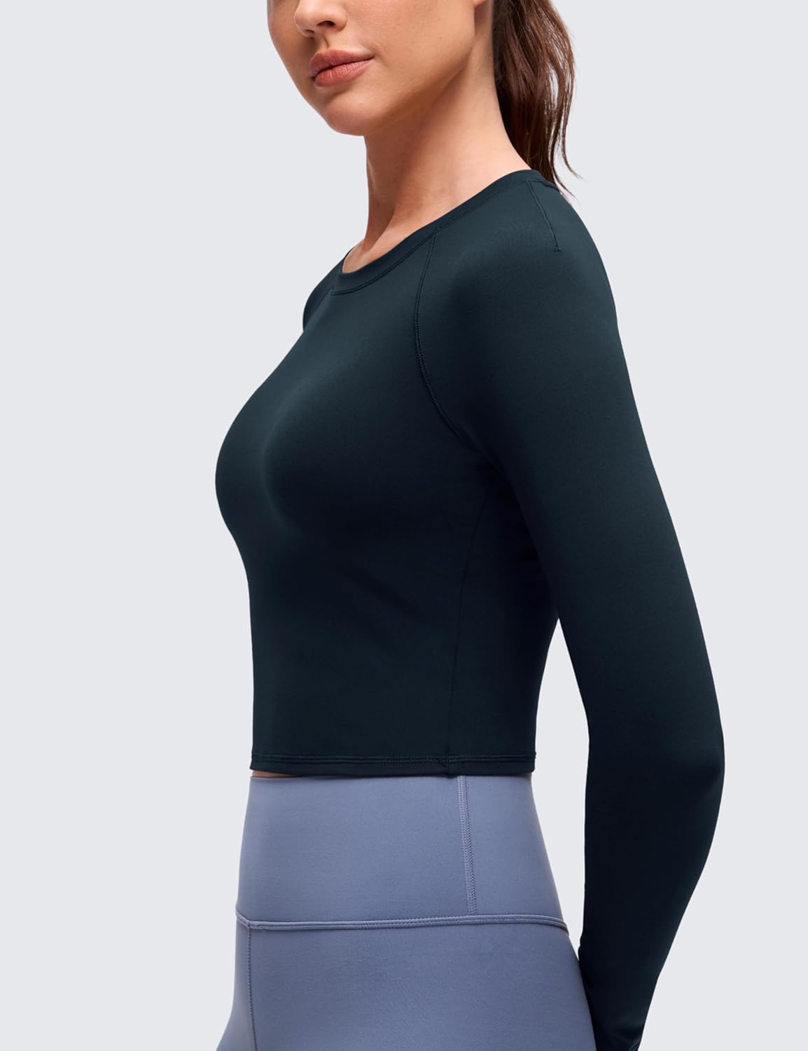 CRZ YOGA Brushed Workout Long Sleeve Shirts for Women - Warm Athletic Running Gym Yoga Tops Breathable Crop Crewneck Tees
