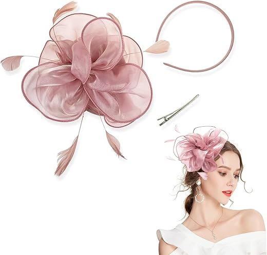 Fascinator Hats for Women, Pink Tea Party Hat, Elegant Bridal Veil for Wedding, Stylish Chidakash Hat for Women, Fashionab...