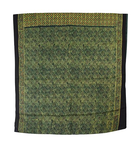 Image of Ethnics of Kutch Womens Ajrakh Modal Silk Natural Dye Golden Border Hand Block Print Saree with Blouse Piece - 5.5 Mtr Length