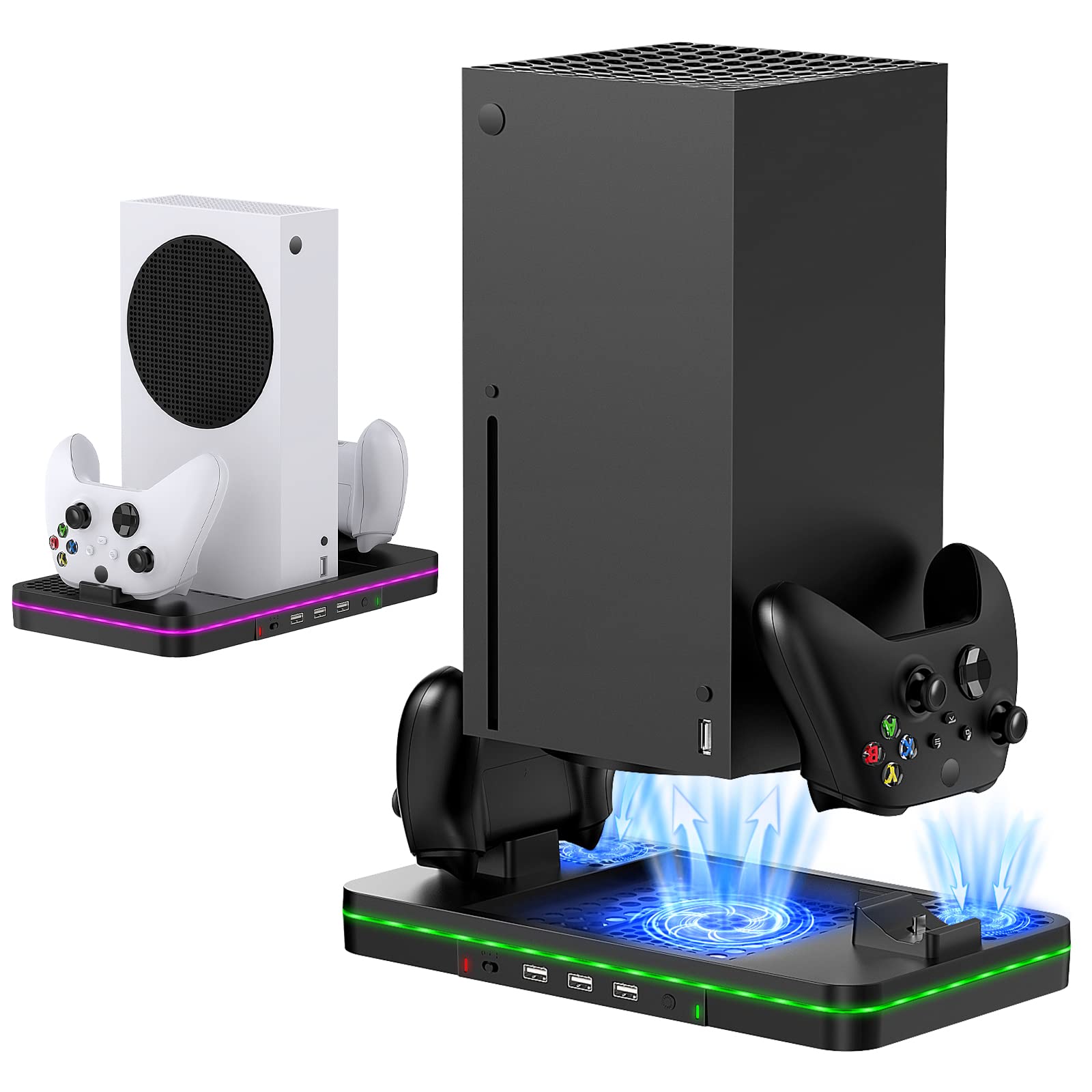 Cooling Fan Compatible for Xbox Series X S Console Vertical Xbox Charging Station Dock with Colorful RGB Light