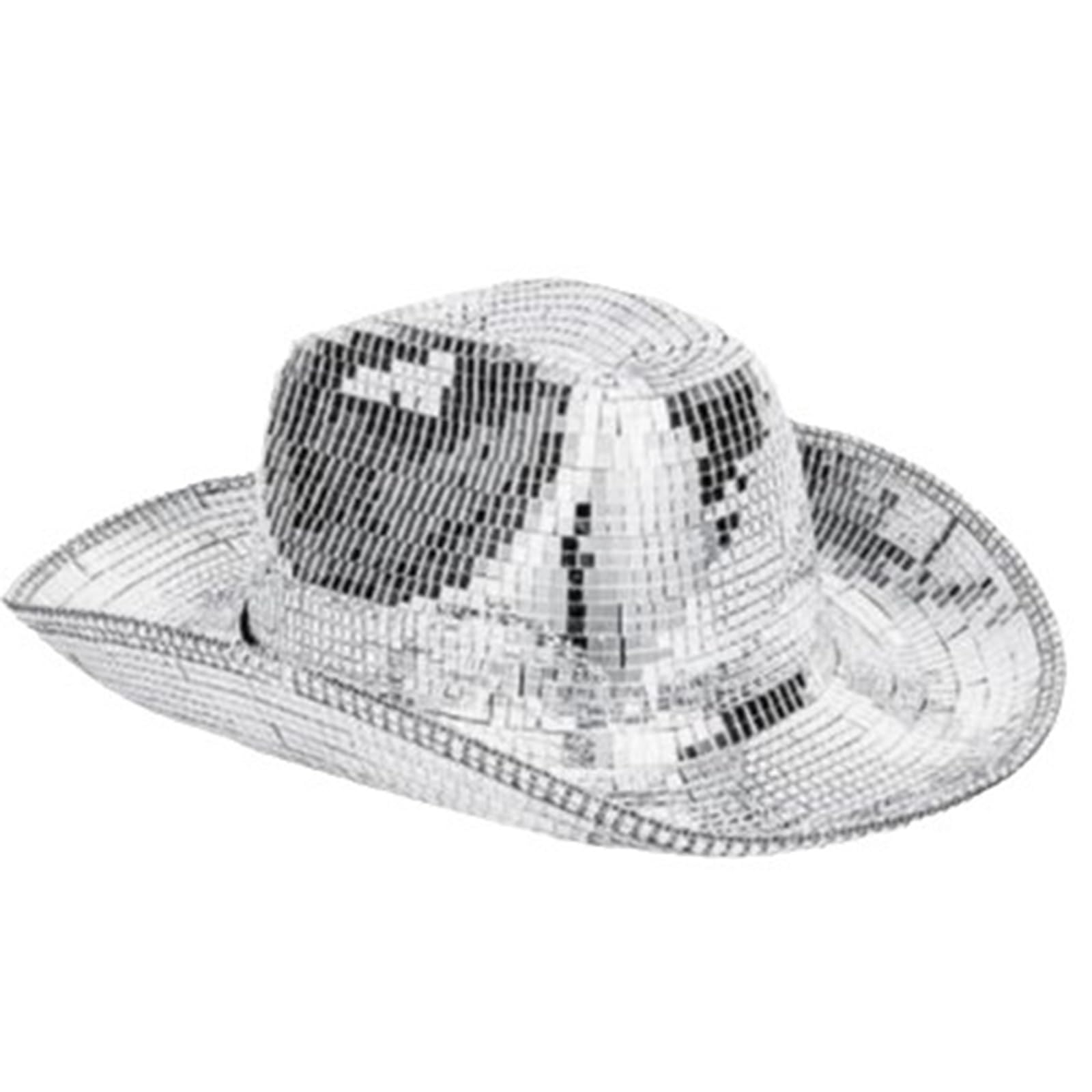 Newwyt Cappello da Discoteca con Specchio Cappello alla Moda con Paillettes Cappello da Festa Cappello da Cowboy per Adulti per Festival Musicali Cappello da Ballo sul Palco Copricapo da Discoteca