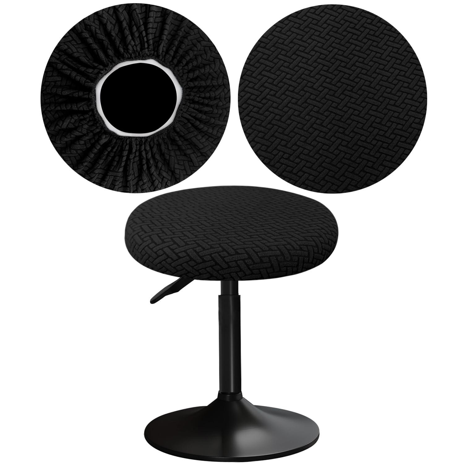YINGAYOU Stool Covers Round 12-16"/30-40cm with Jacquard Bar Stool Seat Covers Round, Elastic Soft and Comfortable are Rich Color (1, Black)