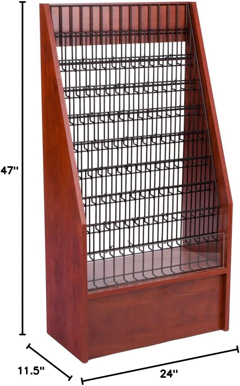 Displays2go 24 x 47 Inch Literature Racks with 45 Pockets, Tiered Design, Wire, Laminated Particle Board – Mahogany (BDI45RM)