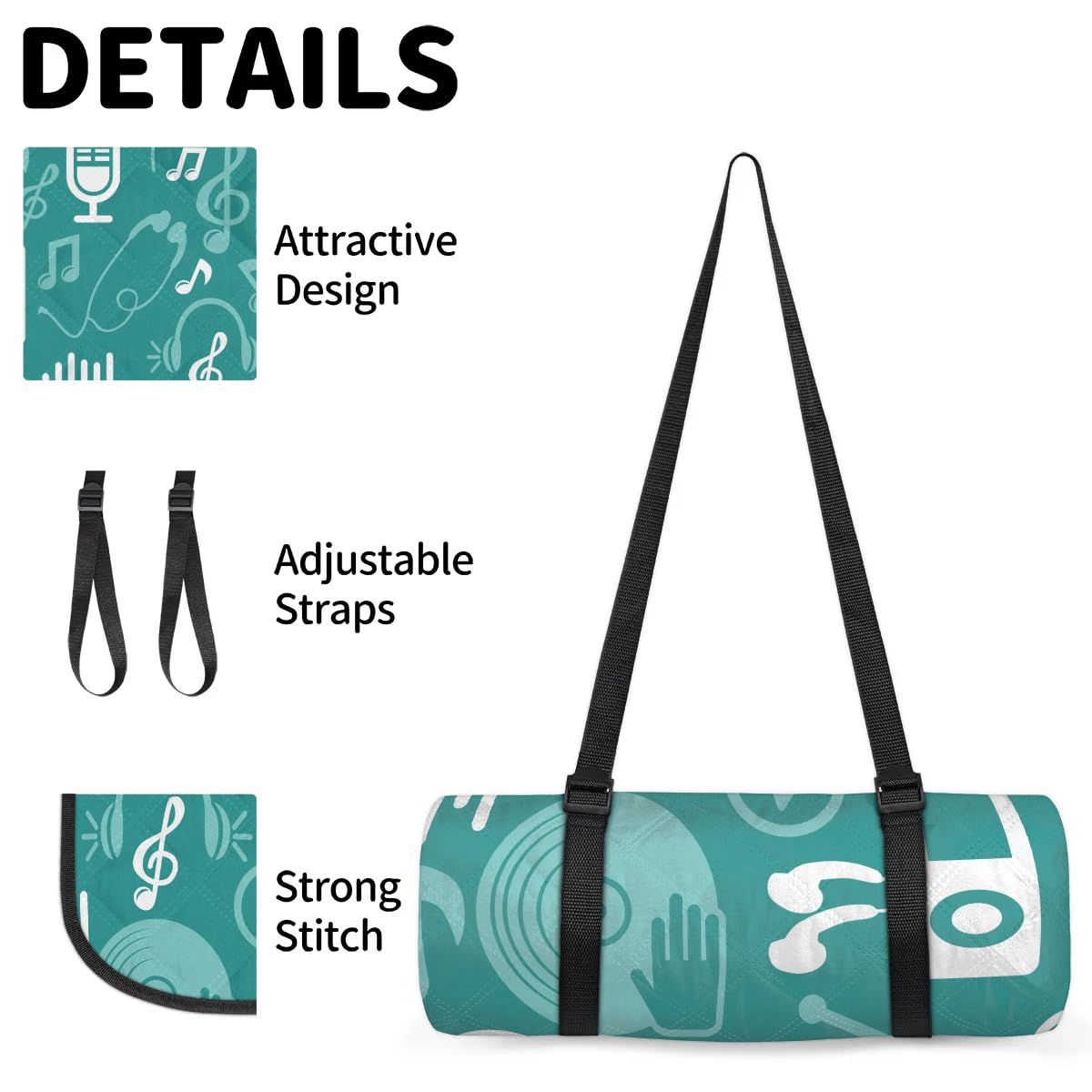 Coperta da picnic con note musicali, impermeabile, a prova di sabbia, pieghevole, da spiaggia, 200,7 x 200,7 cm, extra large, portatile, lavabile, per campeggio, parco, erba, escursionismo, viaggi