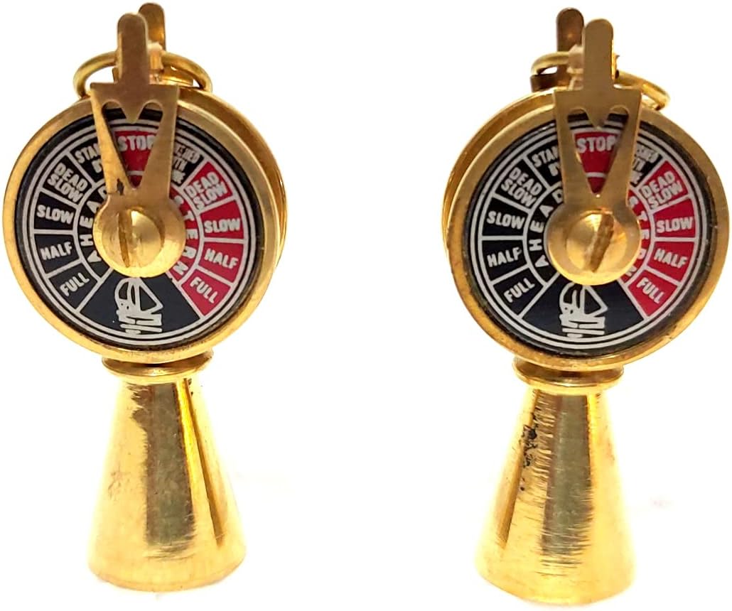 Vintage Style Ship's Engine Order Telegraph Cufflinks, Gold-Tone Metal, Black and Red Dial