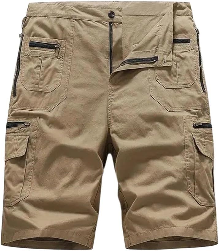 Men Summer Loose Straight Leg Multi Pocket Casual Cotton Shorts