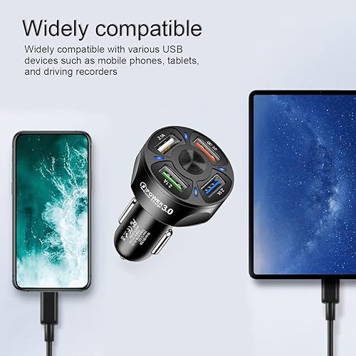 Miniatura 6 de Paquete de 2 adaptadores de cargador de automóvil, adaptador de cargador rápido USB QC 3.0 de 4 puertos, pantalla de luz LED de carga rápida de 32