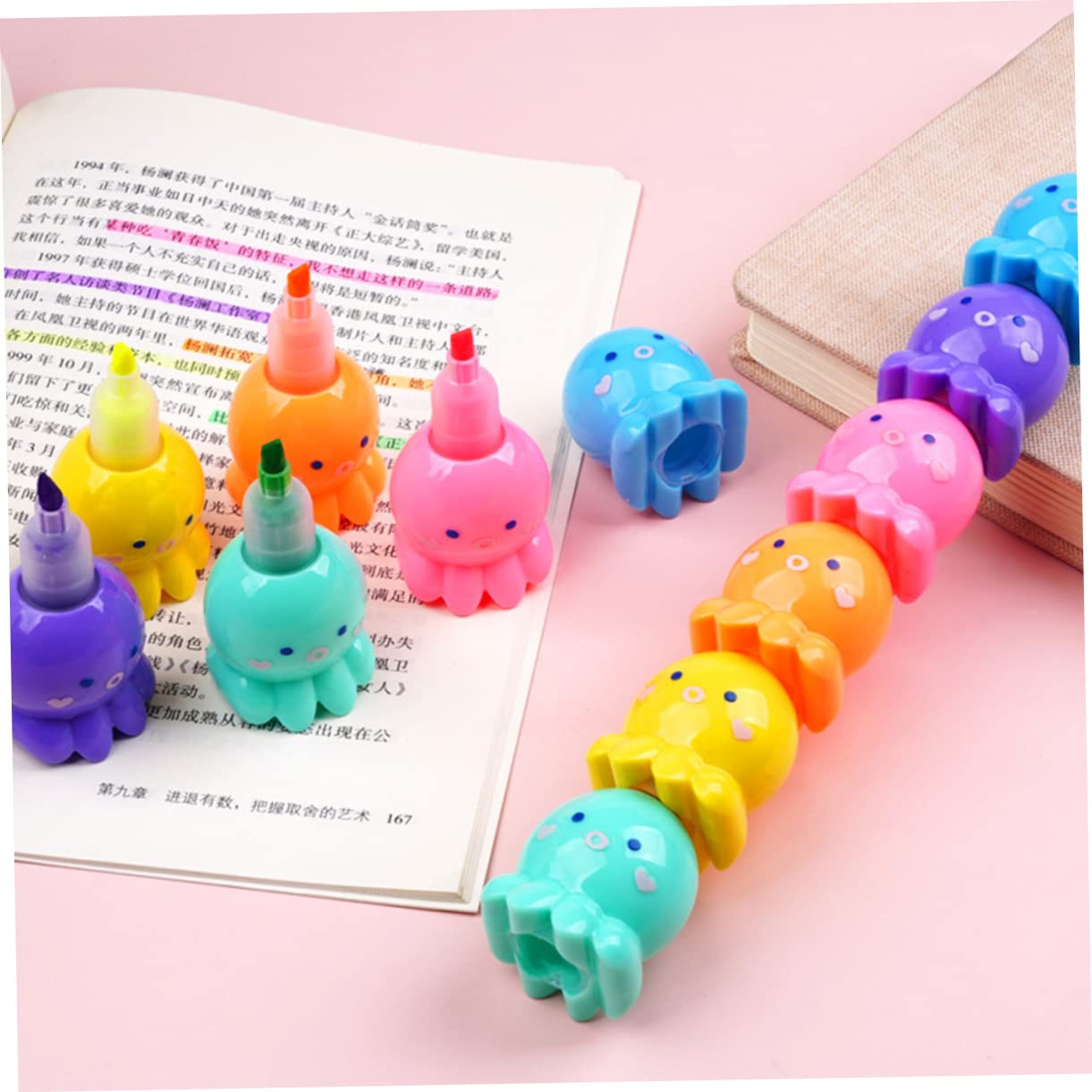 LALAFINA Kit di 18 Evidenziatori a Polpo Colorati, Punta Versatile e Leggero, in Plastica, per Scuola e Appunti