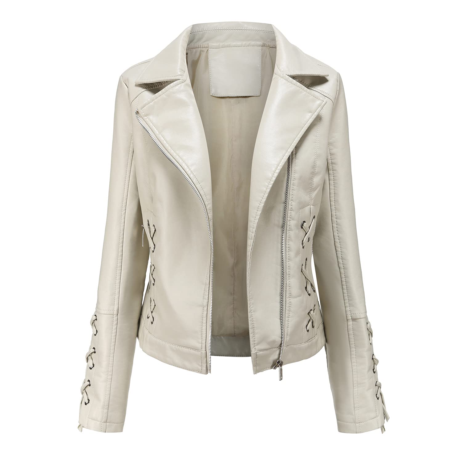 Vestes et manteaux en cuir et similicuir pour femme - Vestes à lacets tissées - Noir, rouge, vert clair, beige