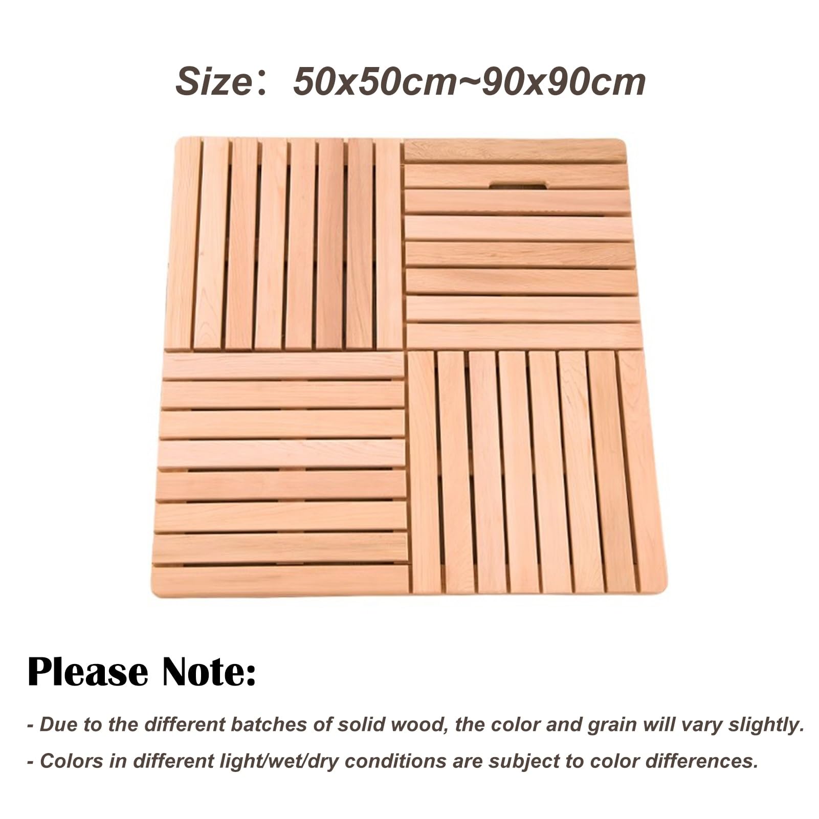Quadrato Pedana Doccia Antiscivolo per Il Bagno, Lusso Pedana Doccia in Legno Massiccio (Non Verniciato), Pesante Pedana Doccia Legno con Cuscinetto in Gomma Antiscivolo(50x50cm)