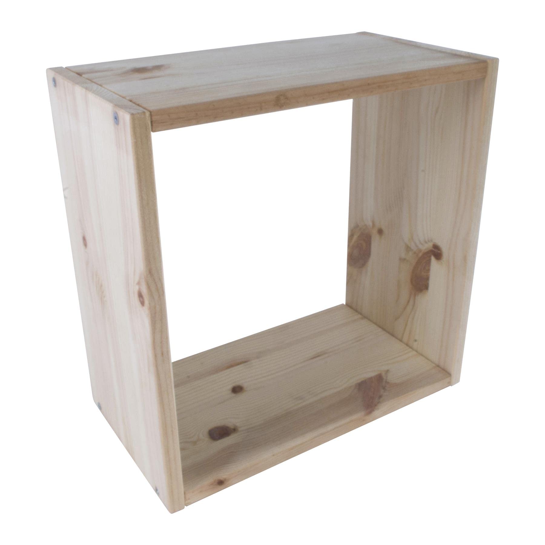 WooDeeDoo Cube Wooden Floating Bookcase Shelving Display Storage Unit | Square Wall Mounted Hanging Cabinet Organiser Bookshelf Rack | Unpainted Plain Natural Solid Pine