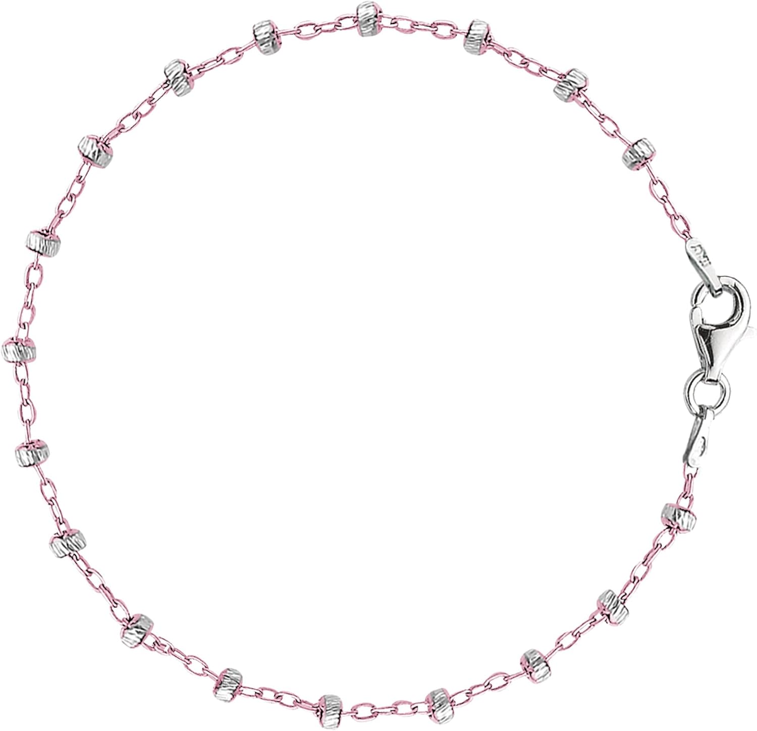 Jewelry Affairs Pink And White Saturn Cable Style Chain Anklet In Sterling Silver