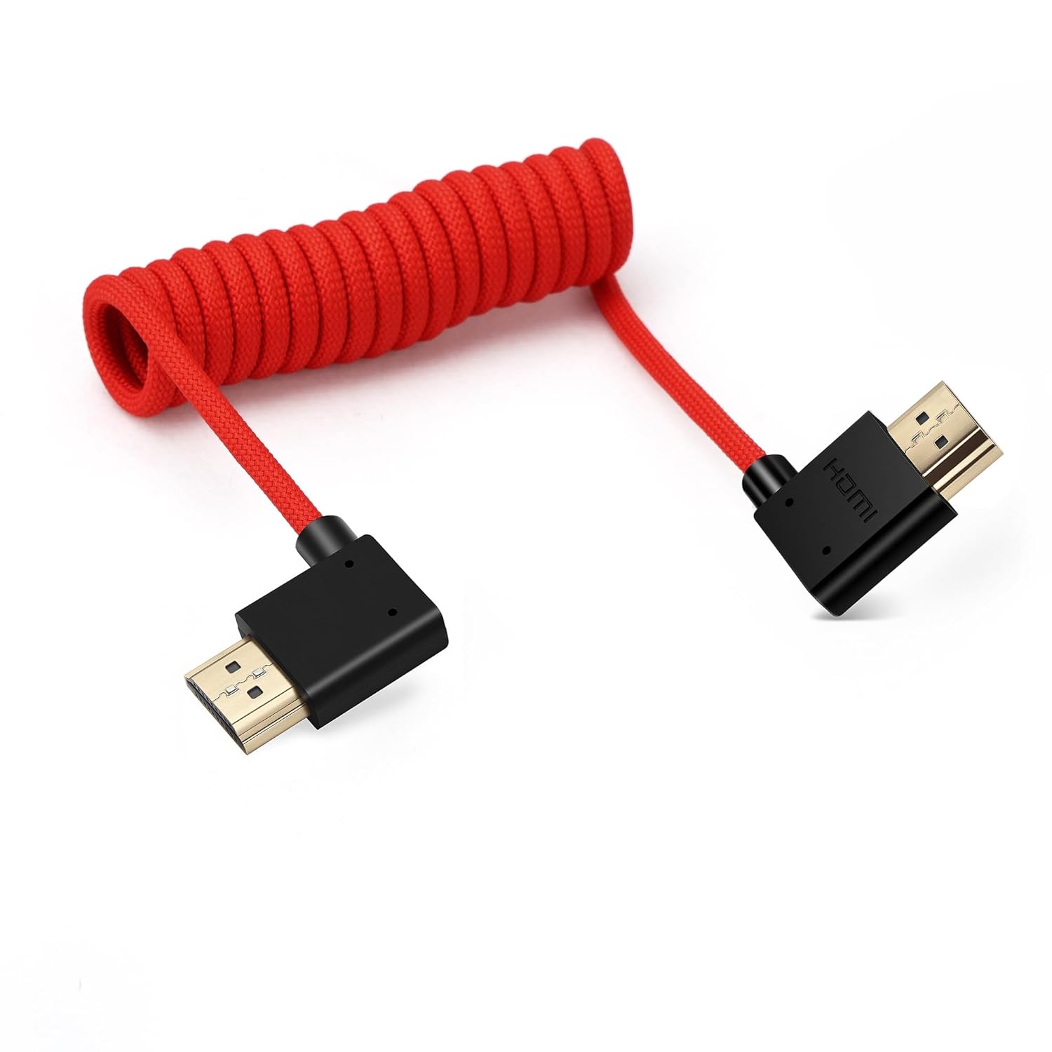 Eonvic 2.1 8K HDMI High Speed Male to Male Extender Coiled Cable for Atomos Ninja V, Sony a7siii, Portkeys BM5 Monitor (Right-Left HDMI, Red Braided Coiled Cable)