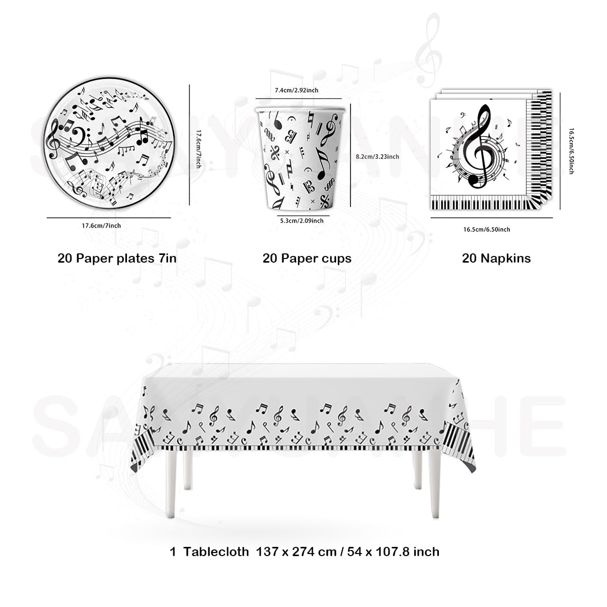 Set Stoviglie Musicali Per Feste – 41 Pezzi Per 10 Ospiti: Piatti, Bicchieri, Tovaglioli E Tovaglia