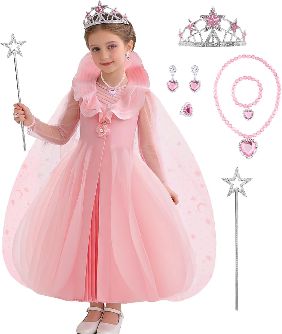 Pink Witch Costume for Girls 2 Piece Tulle Princess Dress Set Easter Cosplay Outfits Birthday Party Dress Up