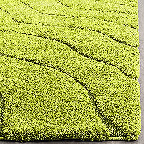 Image of Textured Wave Round Shaggy Carpet for Living Room, Bedroom, High Low Design Finish Microfiber 1.8 Inch Pile High, 8x8 Feet Green|Green Color
