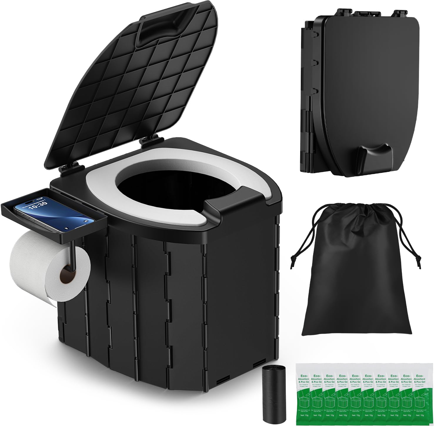 Tragbare Campingtoilette für Erwachsene, Faltbare Reisetoilette mit PU, 5L Kapazität, inkl. Abfallbeutel & Tragetasche, Kompakt & Leicht zu Reinigen für Outdoor, Wohnmobil, Auto & Notfall