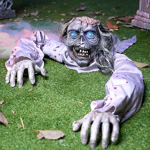JOYIN Halloween Groundbreaker Crawling Zombie Decoration with Light-Up Eyes and Creepy Sound for Haunted House Props Halloween Outdoor Yard Decoration