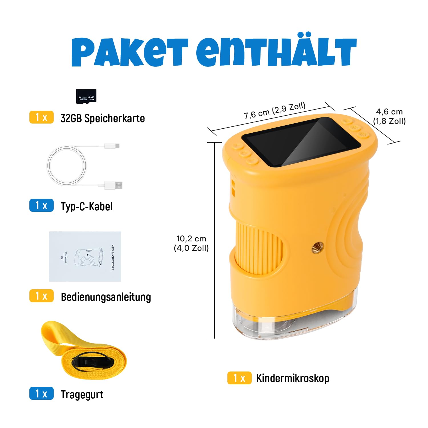 1000X Mikroskop für Kinder,1080P HD Handy Digital Tragbares Taschenmikroskop mit 2,4″ IPS-Display für Entdecker-Lupe & Experimente,Kindermikroskop mit Fotofunktion