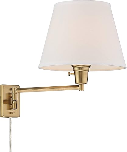 Miniatura 6 de 360 Lighting Clement - Juego de 2 lámparas de pared modernas con brazo oscilante, color dorado cálido, pantalla de lino blanco con tapa dura para