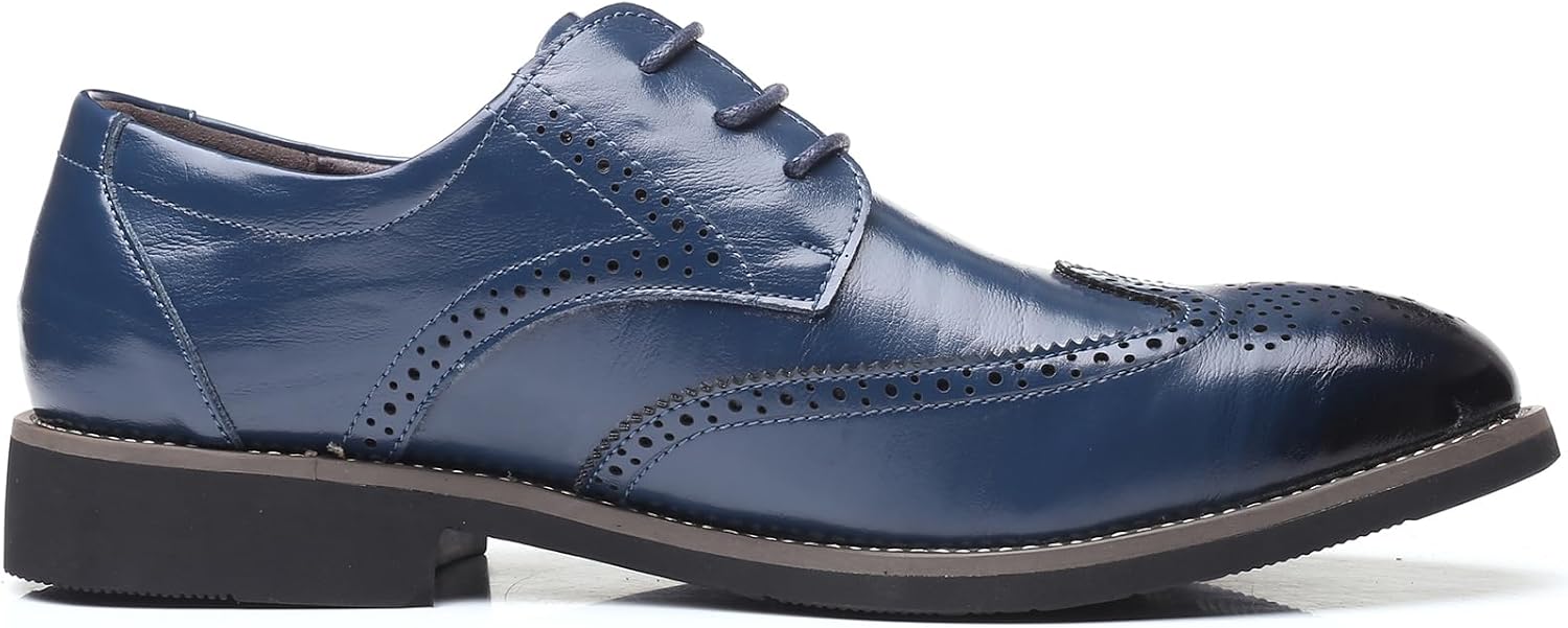 WUIWUIYU Men's Manmade Leather Lace-up Wedding Business Formal Dress Wingtips Brogue Shoes Oxfords