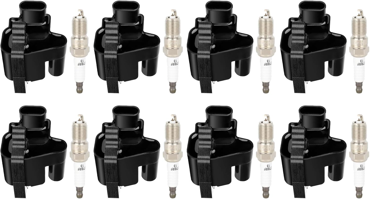 OCPTY Compatible 2002-2004 for Cadillac Escalade 5.3L/V8, 2002-2004 for Cadillac Escalade 6.0L/V8 8 Ignition Coils with 8 Iridium Spark Plugs Coils And Spark Plugs Set Uf271, Uf-271, 12556893