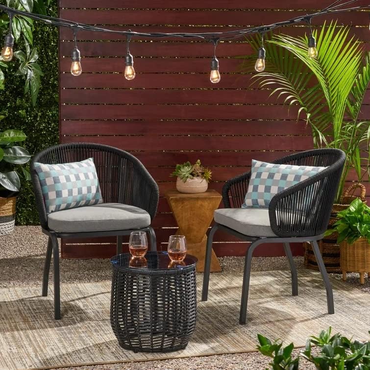 Egizmo Outdoor Patio Furniture Sofa Set, 3-Piece Premium Conversation Set Waterproof with Washable Soft Cushion 3 Piece Rope Patio Bistro Set with Cushions (Black and Gray)-image-35