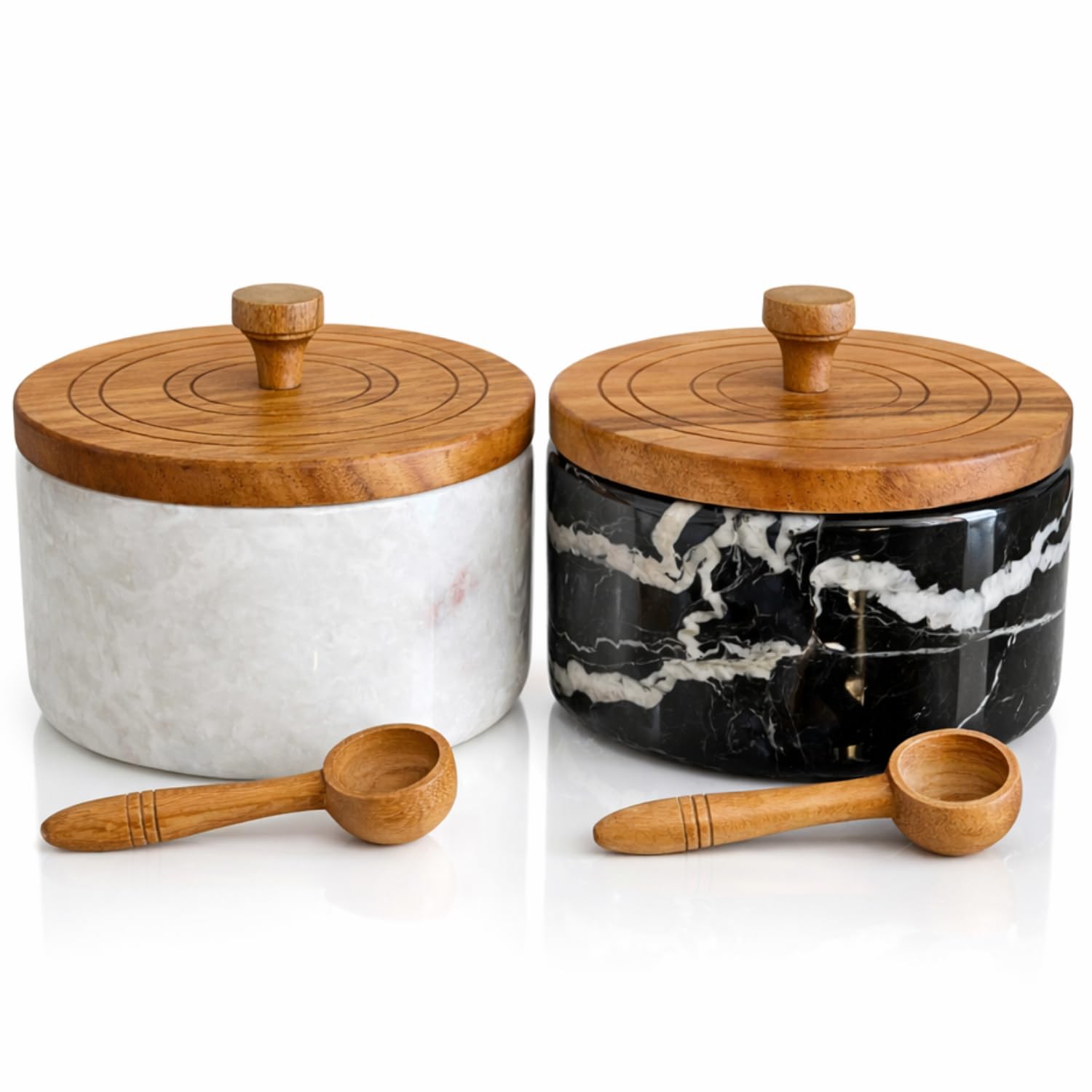 Marble salt and pepper containers with spoon, salt cellars with lid and spoons, salt and pepper holders, salt and pepper cellars, marble salt and