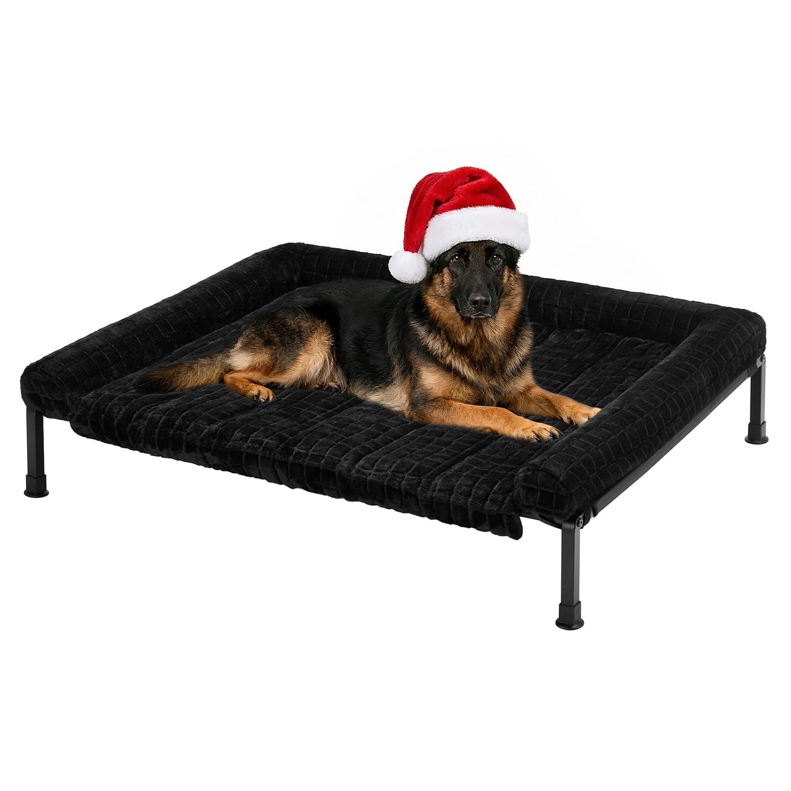 Veehoo Raised Dog Bed xl Washable for Large Dogs, Fluffy Elevated Dog Bed with Removable Bolster, Extra Large Outdoor Dogs Sofa Beds with Non-Slip Feet, Black 114 x 86 x 20 cm