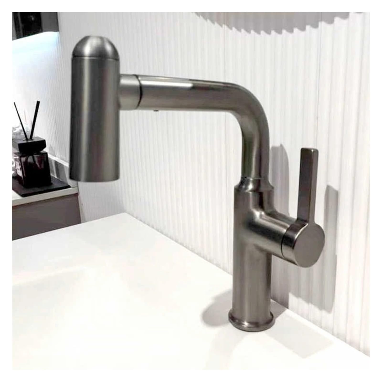 Rubinetto per bagno estraibile, miscelatore per lavabo a cascata a 5 modalità con display a LED, montaggio da seduto,Controllo del flusso