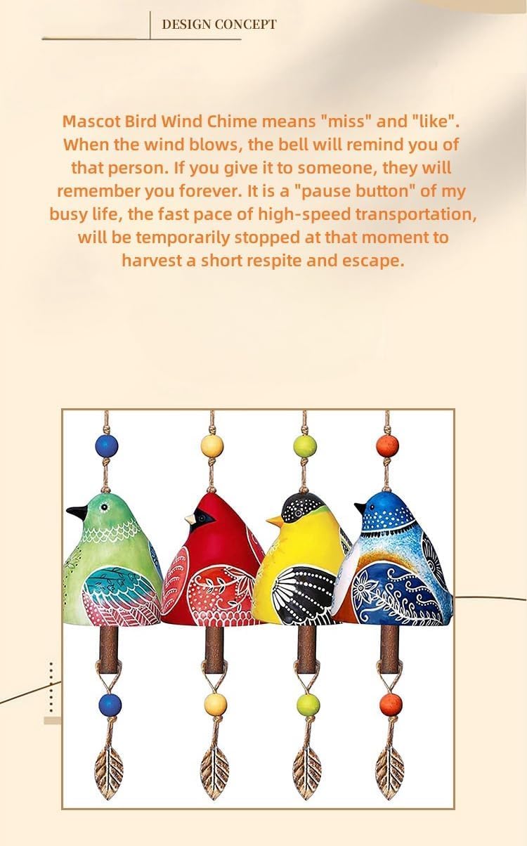 Colourful Outdoor Bird Wind Chimes - Ceramic and Iron, Weatherproof, languid Garden Decorations, Perfect for Gift Giving, housewarmings and Bird Lovers!
