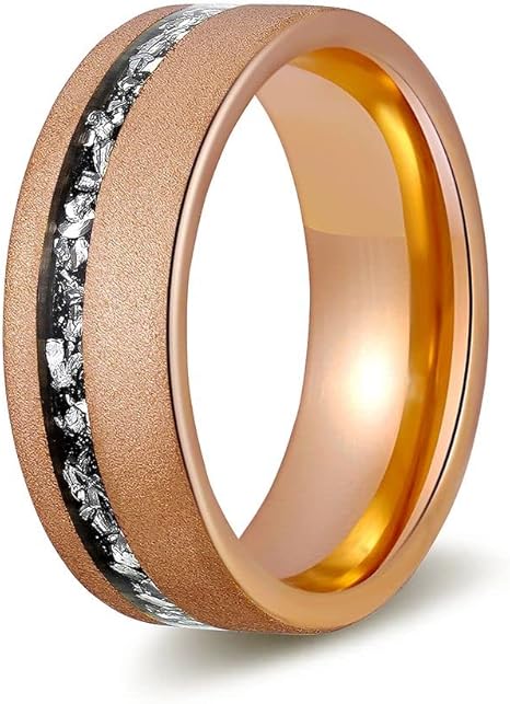 Meteorite Mens Wedding Ring Sandblasted Rose Gold Tungsten | Mens Wedding Band | Mens Ring 8mm Comfort Fit