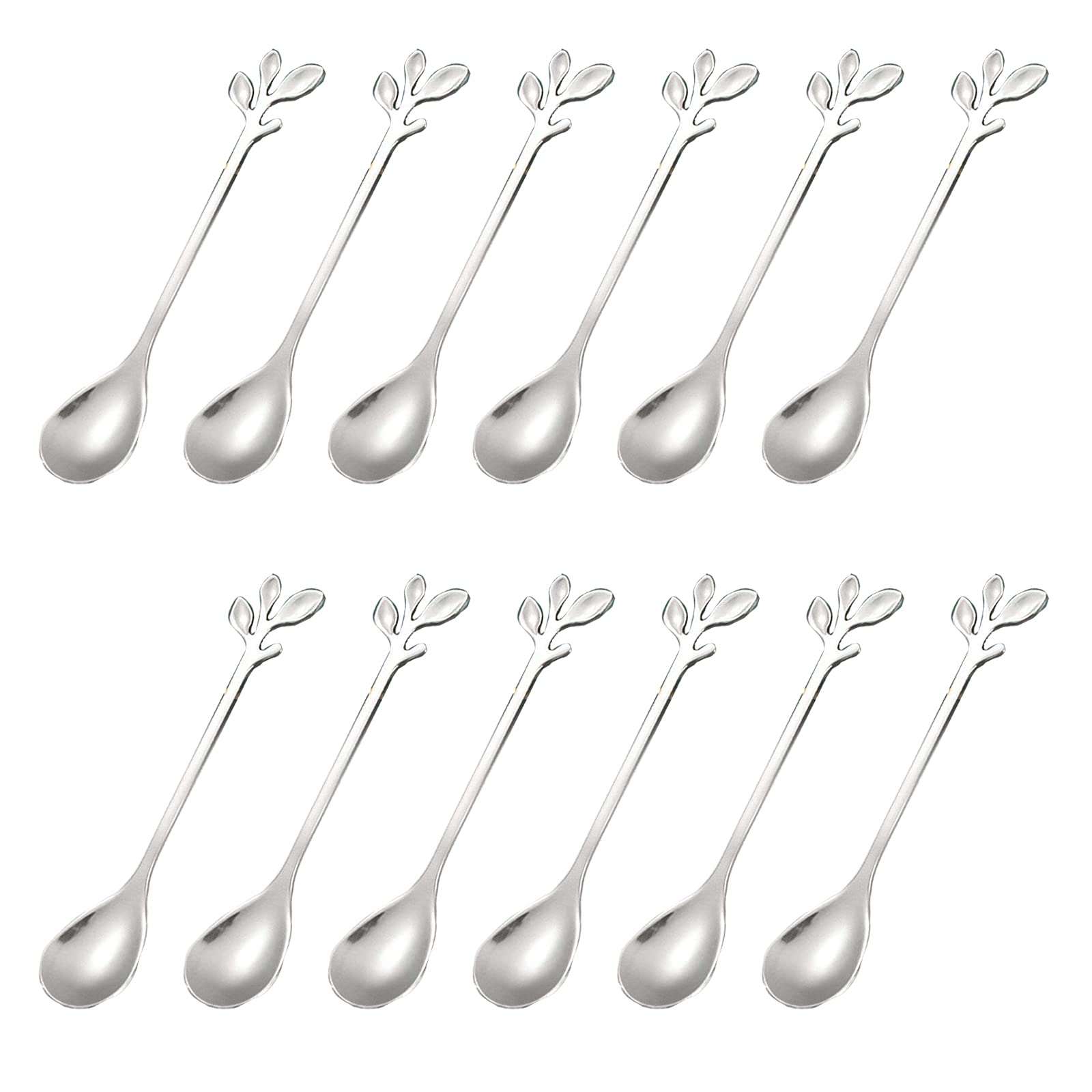 Set 12 Cucchiaini Da Caffè In Acciaio Inox – Design Foglia, Lucidi A Specchio, 11,8 Cm - 2
