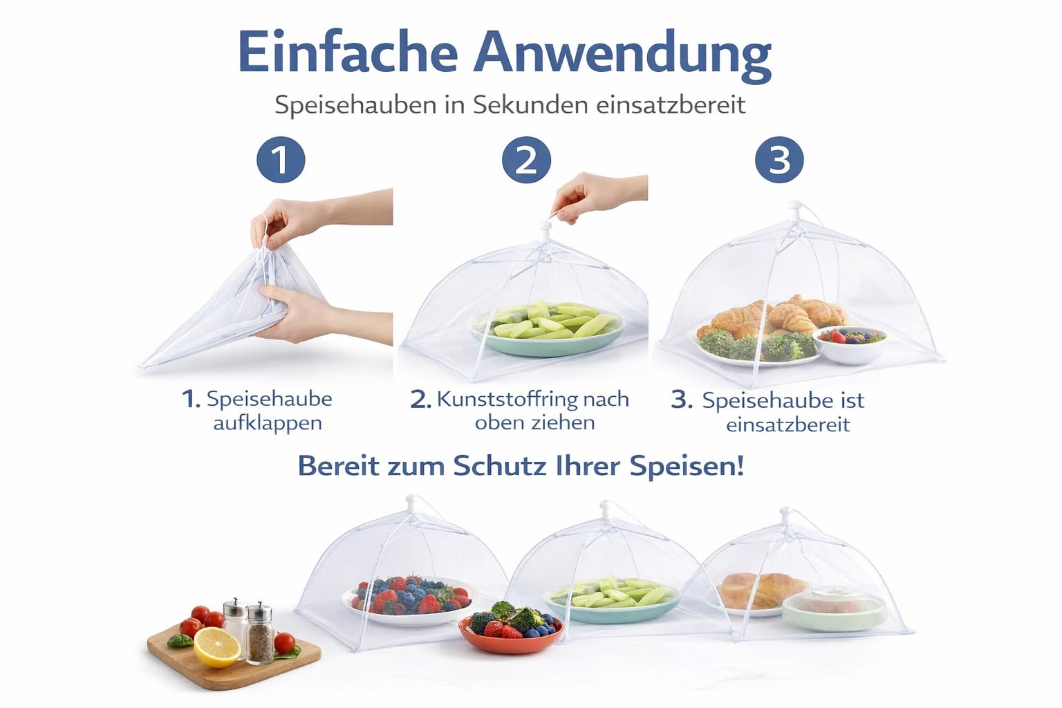 Flexibele Vliegenkap - Dinner Klamboe - Voetselkap 30 Cm - Buiten Eten Vliegenkapjes Opvouwbaar Wit