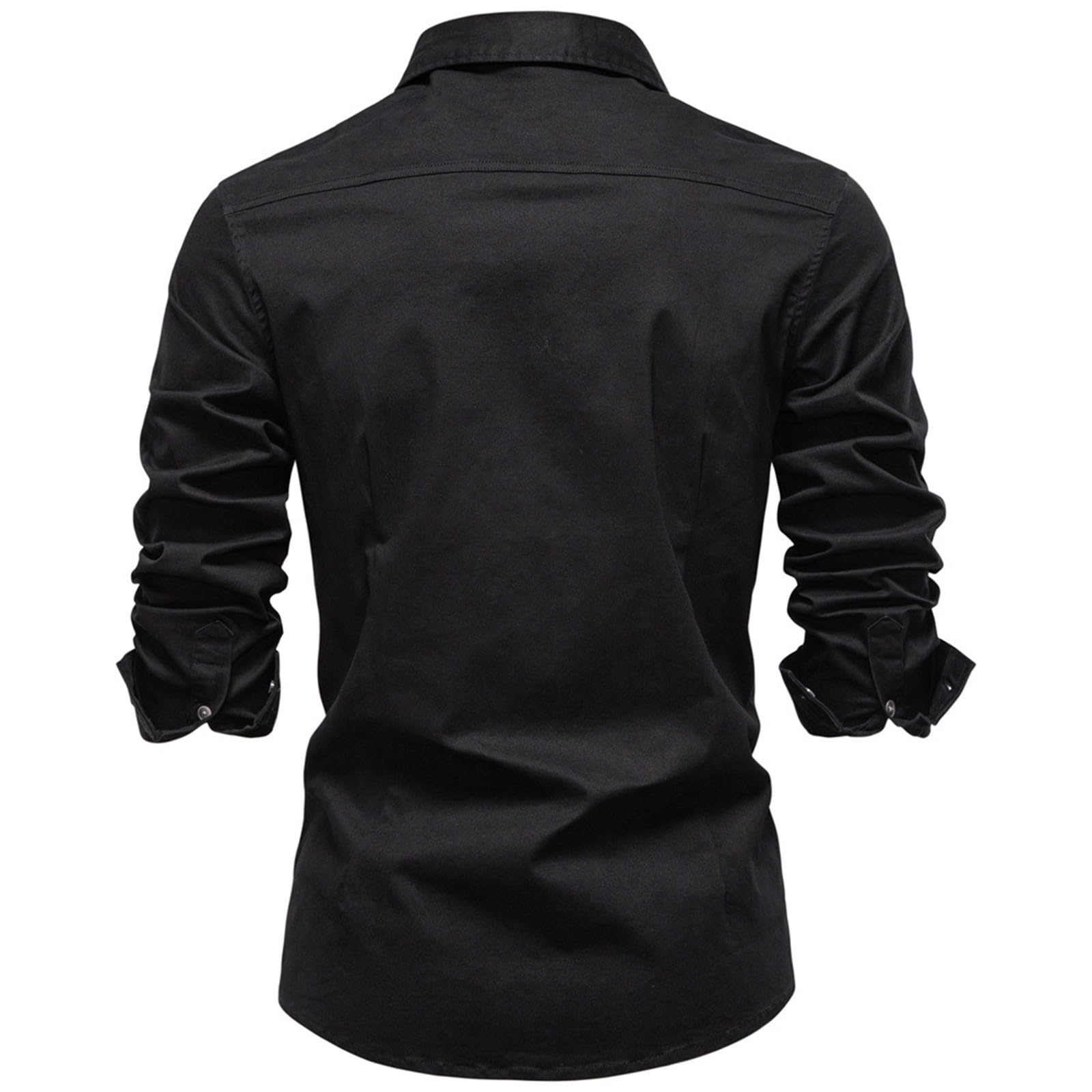 Camisa Casual de Hombre, Corte Ajustado, Manga Larga, Abotonada, de Mezclilla Lavada desgastada con Bolsillos en el Pecho.