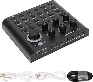 Gaeirt External USB Sound Card, V8P Professional One Touch Mute 12 Warm-Up Sound Effects Live Sound Card for Live Transmission