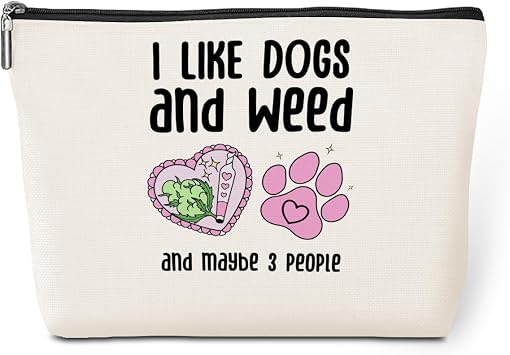 Funny Makeup Bag Weed Gifts Dog Gifts Weed Accessories Green Leaves Decor Dog Mom Christmas Birthday Friendship Gifts for Women Friends Dogs Lovers Her Girl Niece Mothers Day Travel Toiletry Bag