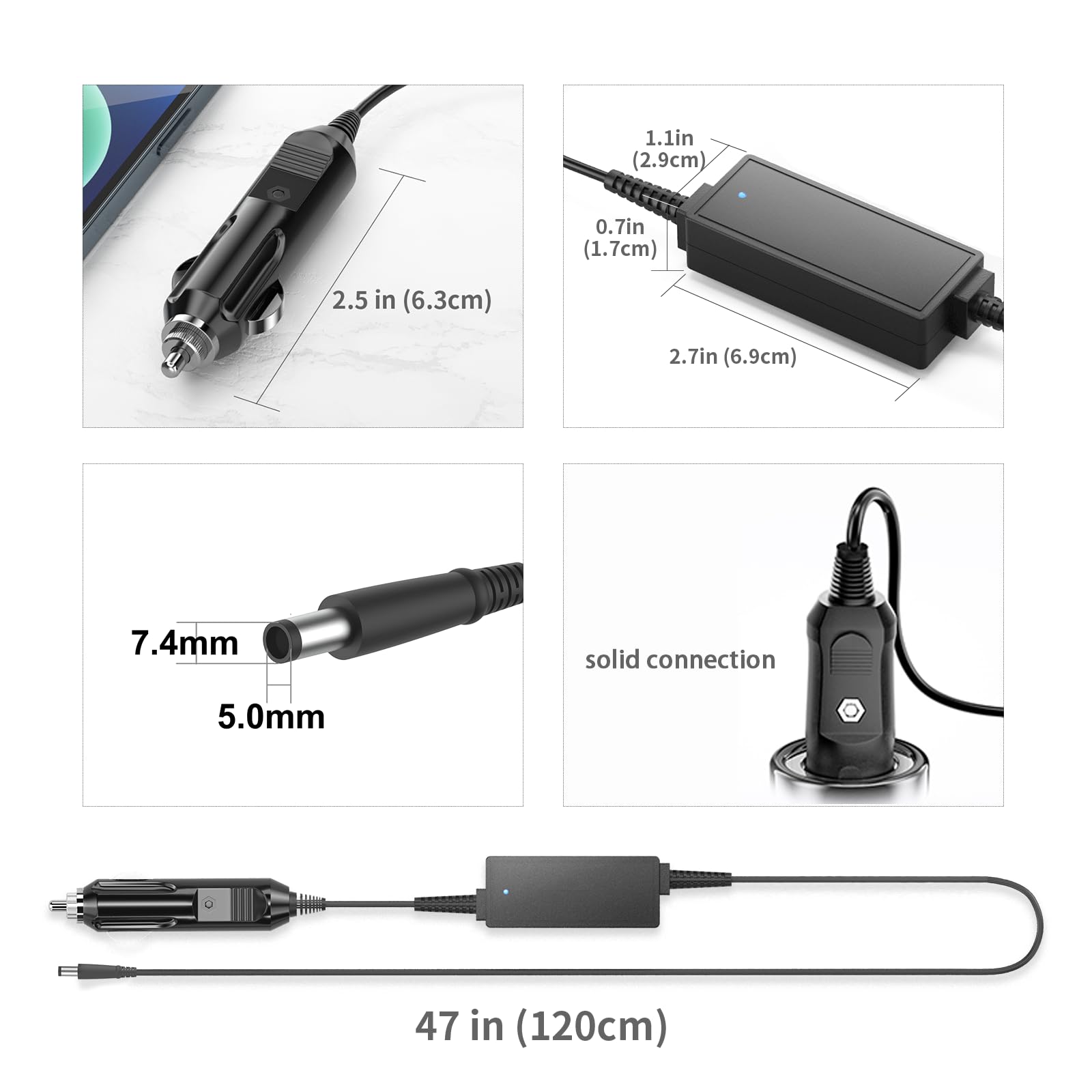 Chargeur de Voiture pour Ordinateur Portable 65 W pour HP Pavilion DV7 DV6 DV5 DV4 DM4 G7 G6, Compaq Cq57 Cq62 Cq56 Cq61 Cq60 Cq58,2000-329WM 2000-2A20NR 2000-2B09WM, Probook 4540s 4440s 4430s