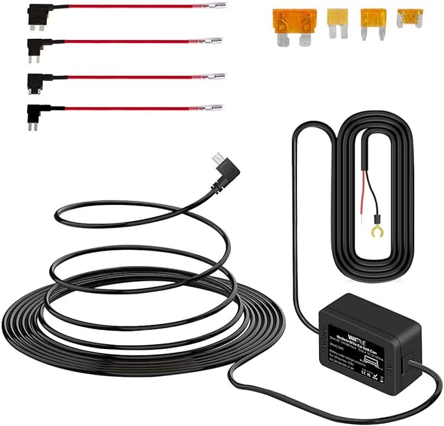 VANTRUE S1 Dash Cam Hardwire kit with Mini USB Port, 10ft Car Dashboard Camera Charger Cable Kit 12V 24V to 5V, Power Adapter with Mini/ ACS/ ATO/ Micro2 Circuit Fuse Holders, Low Voltage Protection