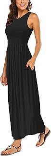BDTECAOR Maxi Dress, Women's Summer Boho Sleeveless Beach Dresses, Casual Long Tank Dress with Pockets