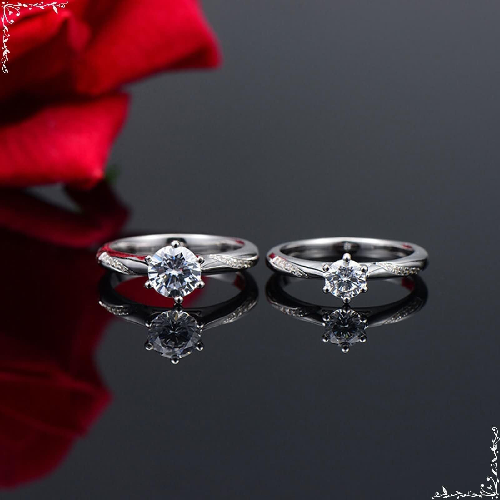 Anillo Compromiso Oro Blanco de 9 Kilates / 14 Kilates / 18 Kilates para Mujer, 6 Garras Redondo con Moissanita, Anillo Boda Plata Mujer