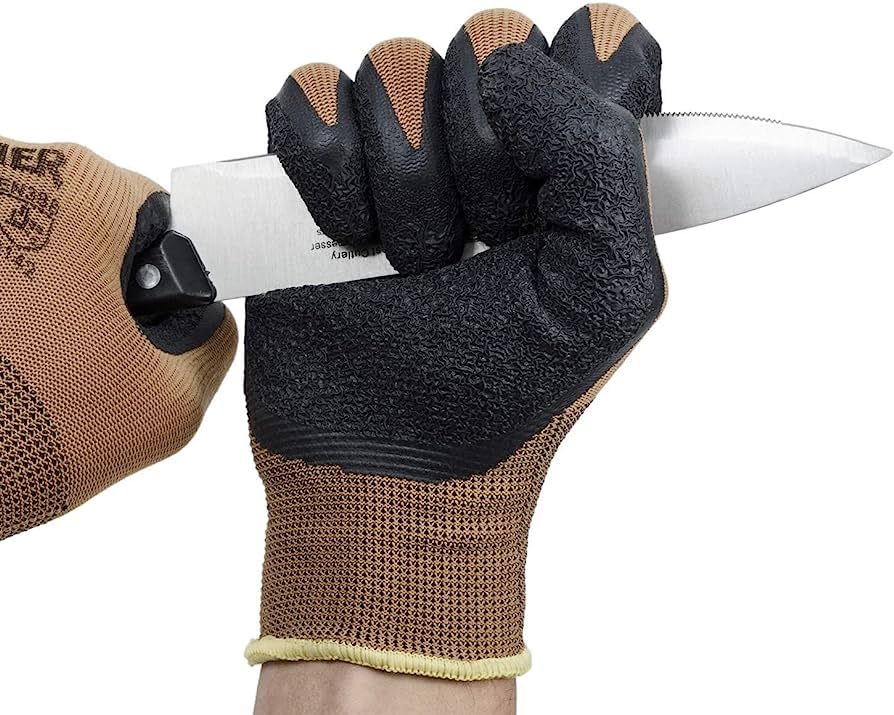 Image of Multipurpose Nylon Cut Resistance PU Nitrile Coating Work Safety Gloves, Hand & Fingers, Gardening, Mechanical, Construction, Agriculture & Automotive - Durable & Comfortable (4 Pairs Brown)