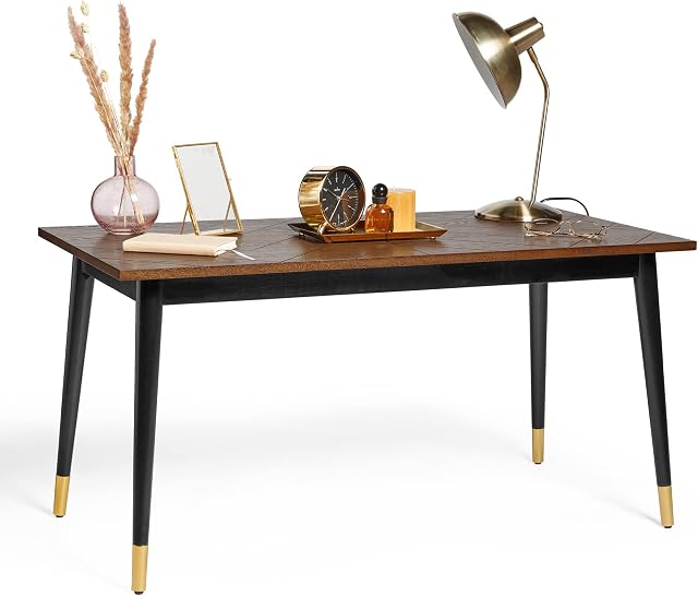 Spinningfield Dark Wood Rectangular Coffee Table - Dark Brown Solid Wood Chevron Effect Table with Black Legs & Gold Accents - Modern, Contemporary, Vintage Inspired Tea Table for Lounge & Living Room