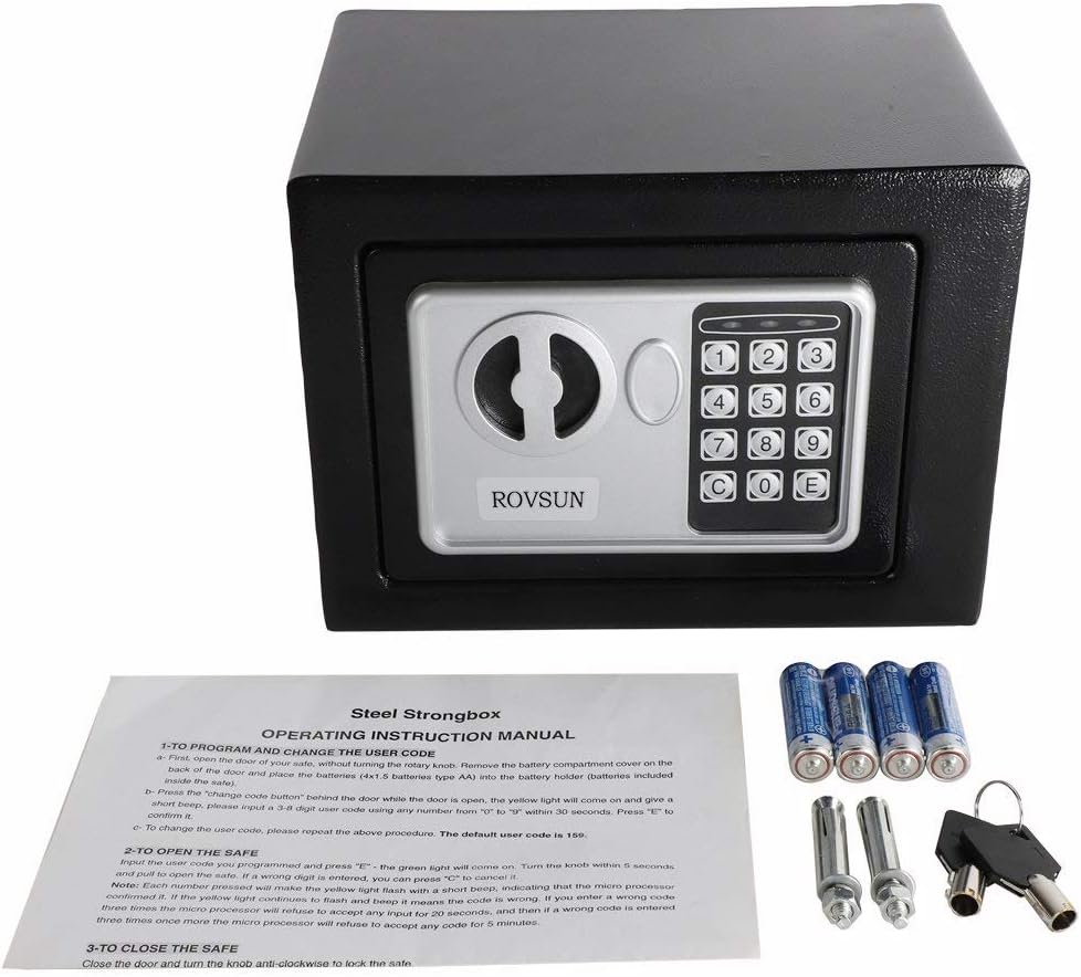 ROVSUN 0.17 CF Electronic Security Safe Box Mini Portable Digital Cabinet with Keypad Lock & Solid Steel, Great for Home Office Hotel Business Cash Jewelry Wallet, Battery Included - - 