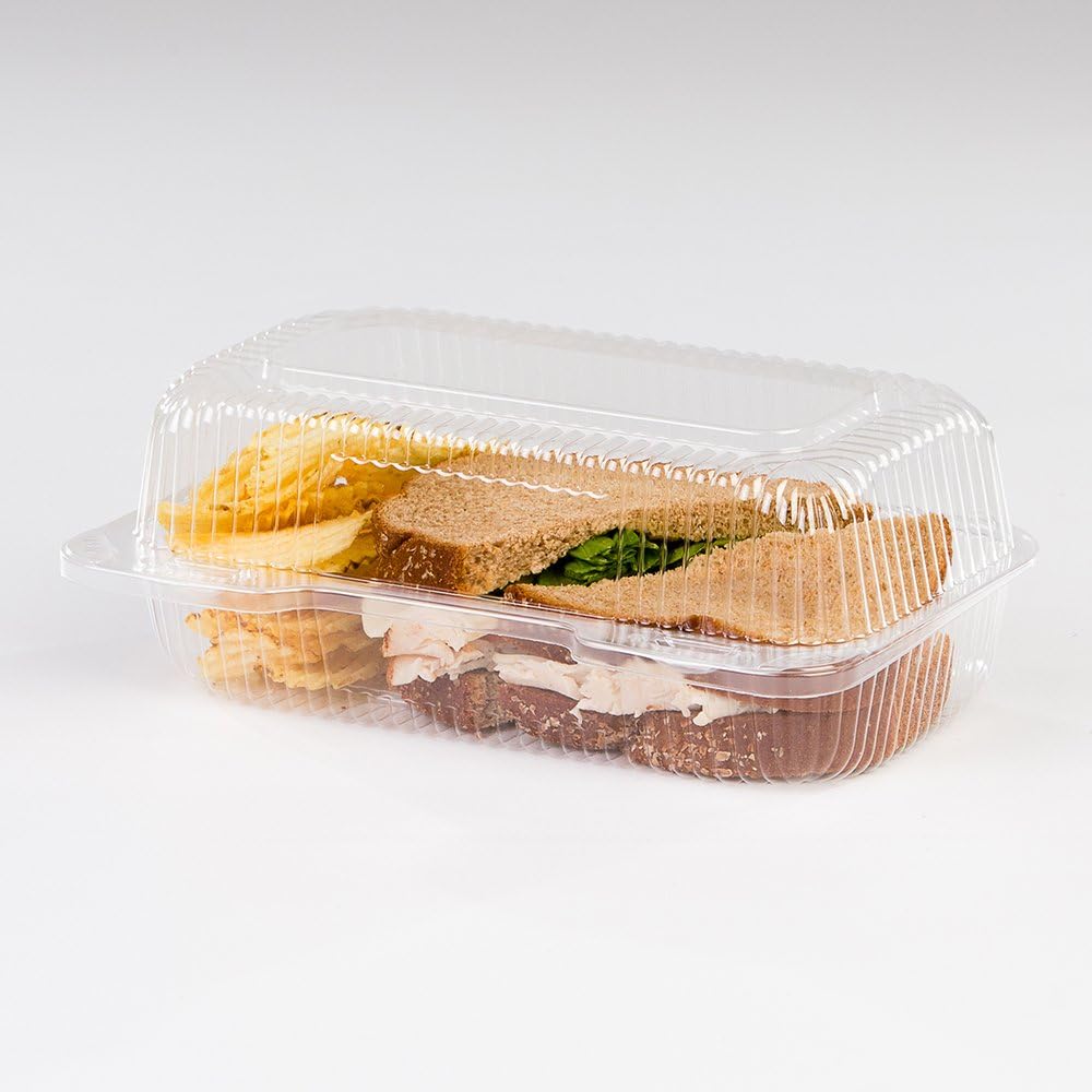 9" x 5 1/2" x 3 1/2" Clear Plastic Deli Sandwich Hinged Container - 500 per case