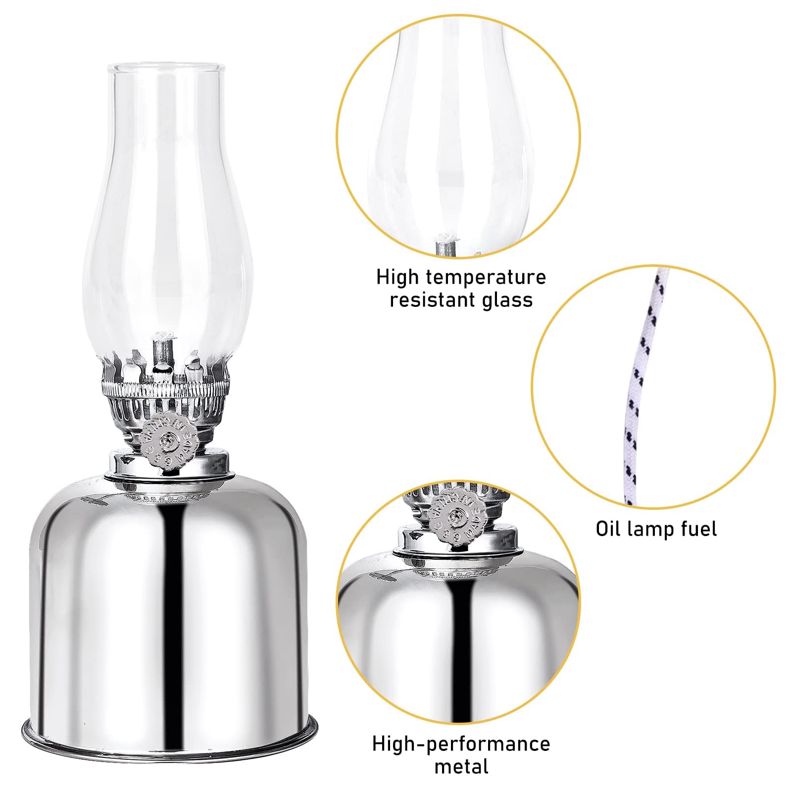 Petroleumlampe Retro-Öllampe Laterne Metall Glas Drehfassung Innen Outdoor Spiegelkerosenlampe Winddicht Antike Vintage Notlicht Transparentes Kerosinlaterne (Silbrig)