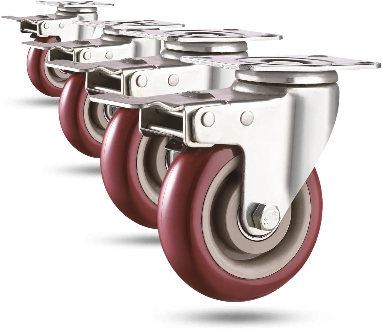 4 inch Heavy Duty , Lockable Bearing Caster Wheels with Brake, Swivel Casters for Furniture and Workbench, Set of 4, Load 1500lbs