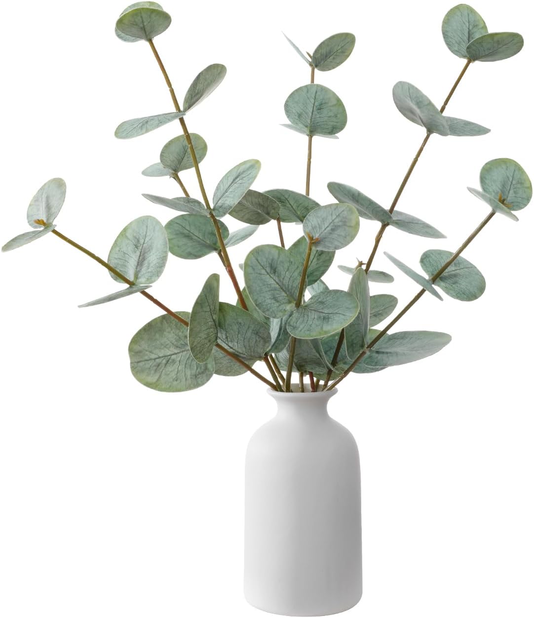 dallisten Artificial Eucalyptus Stems with Ceramic Vase, 13'' Fake Plants for Home Decor, White Vase with Greenery for Modern Farmhouse Boho Decor, Table Centerpiece for Room Bathroom Kitchen Mantle